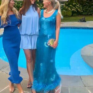 Hutch Vibrant Blue Midi Dress with Feather Detail